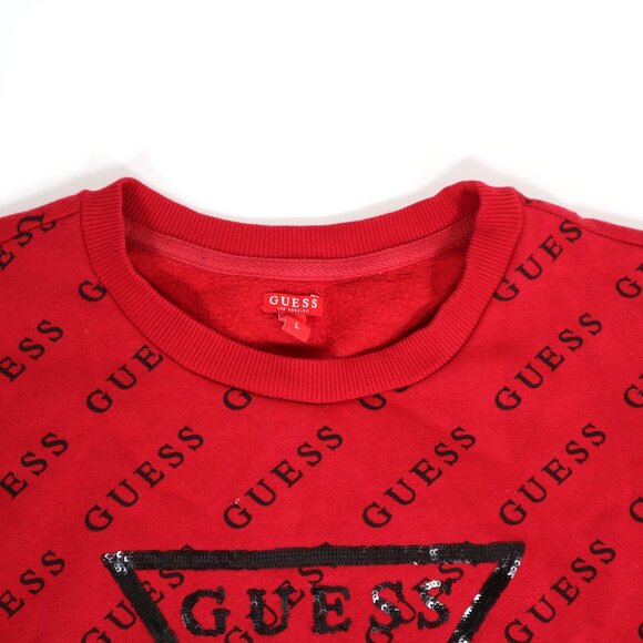 Women's Red Guess Sweatshirt Large Guess Logo Pull String Y2K - Picture 3 of 10
